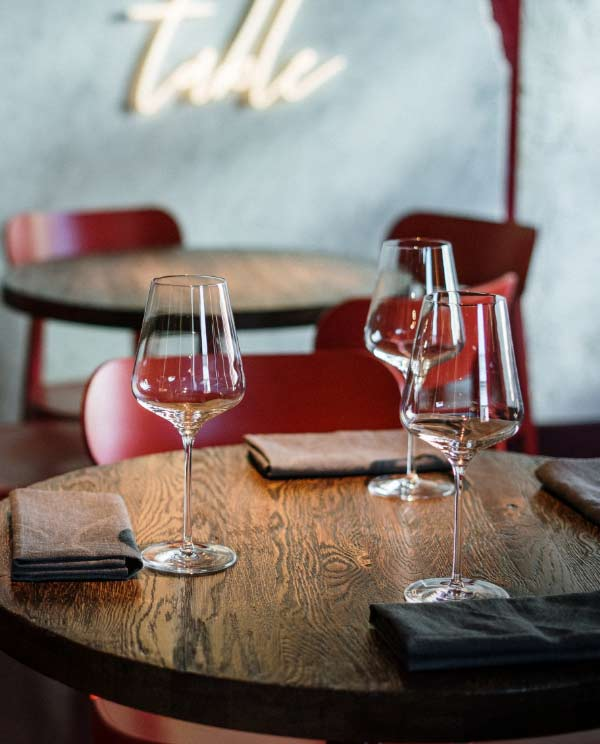 Wine glasses on table